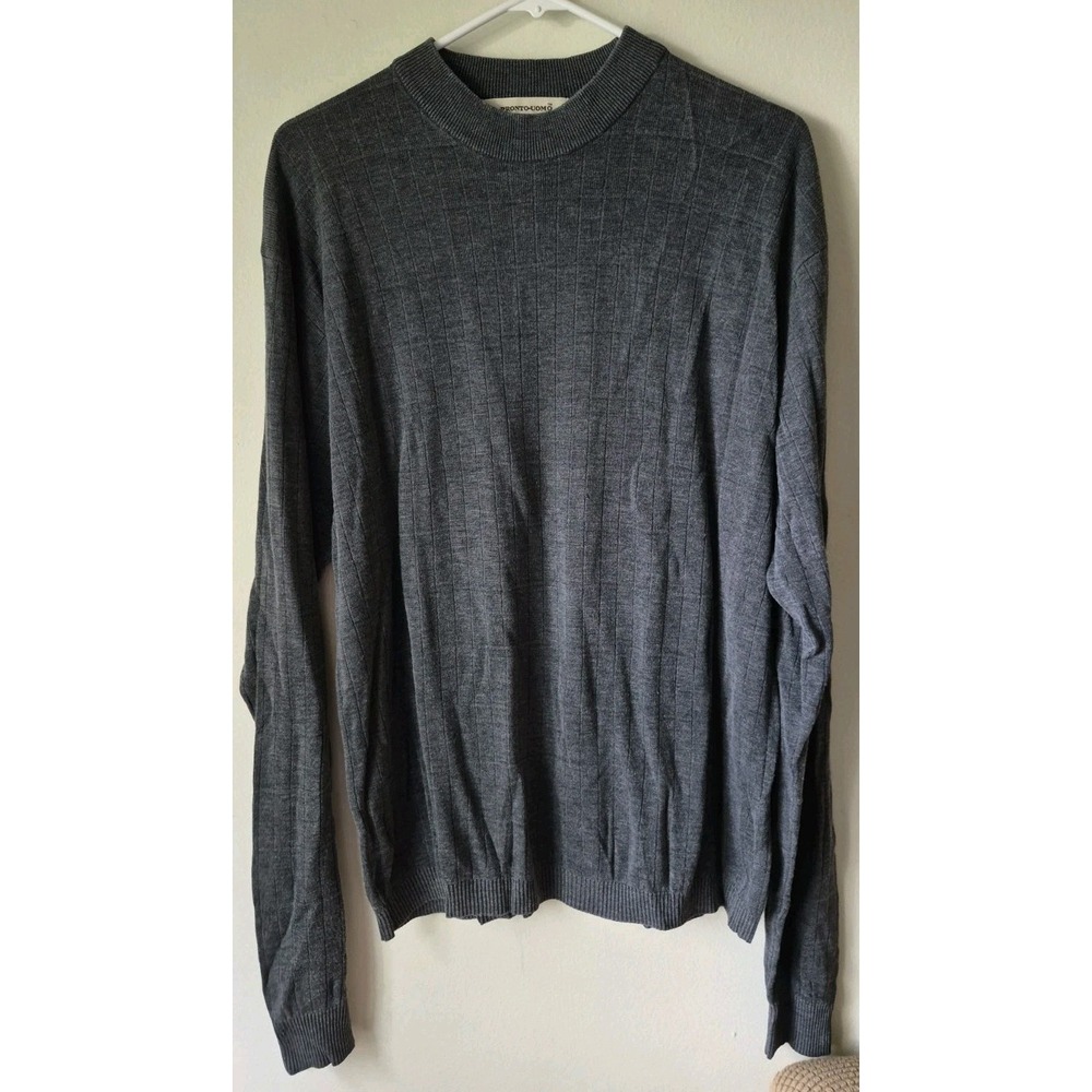 Pronto Uomo Men's Long Sleeve Sweater Crew Neck Gray 100% Silk Size XL